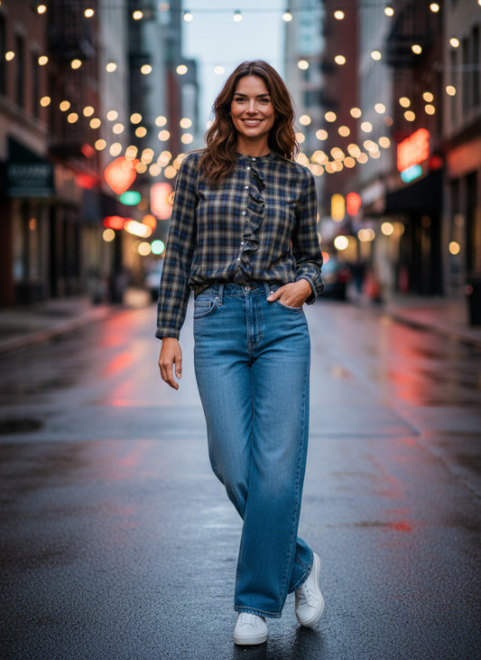 JcSophie Bluse Pearl blue check