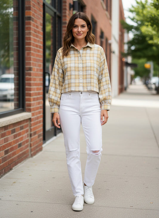 SOSUE Bluse Antonia Short Flanell check Yellow