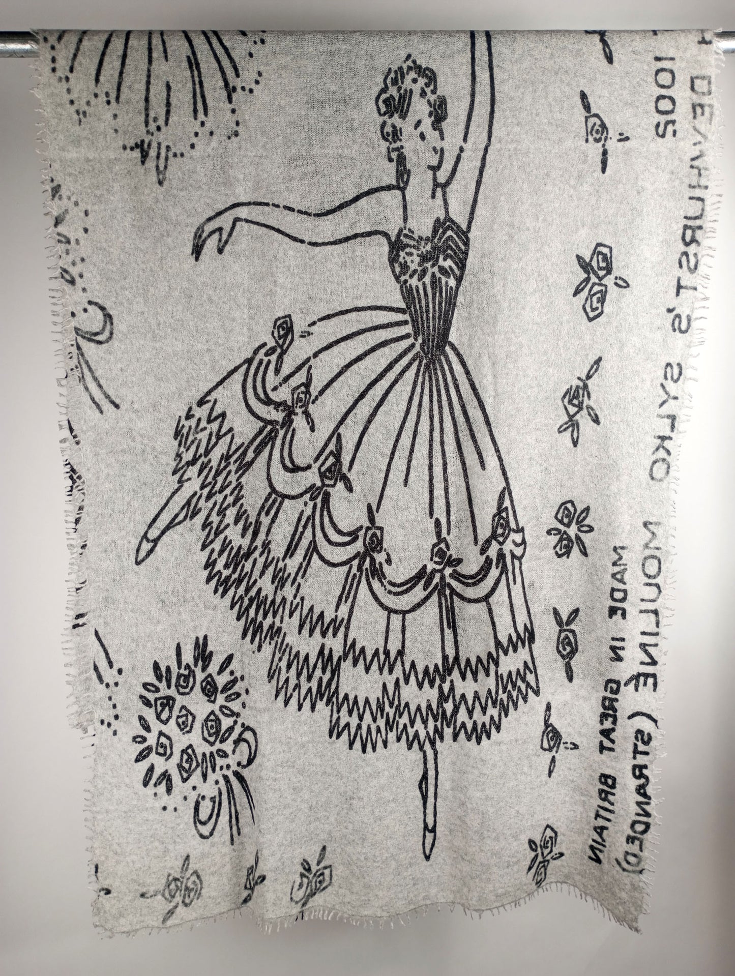 Mouleta Kaschmirschal Ballarina print Dark grey / light grey