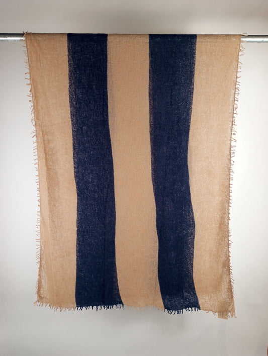 Mouleta Schal cashmere gestreift karamell/navy