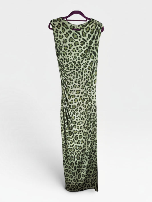 Magasin Dawo Marivie Kleid Hottie in Oliv mit Leopardenmuster, ärmelloses Maxikleid aus Polyester-Elastan-Mix