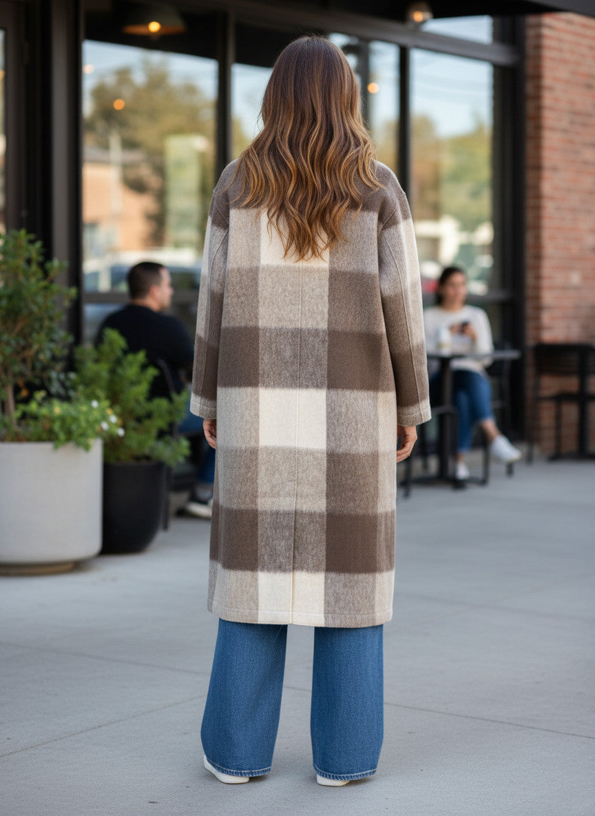 Liv Bergen Mantel Split check brown