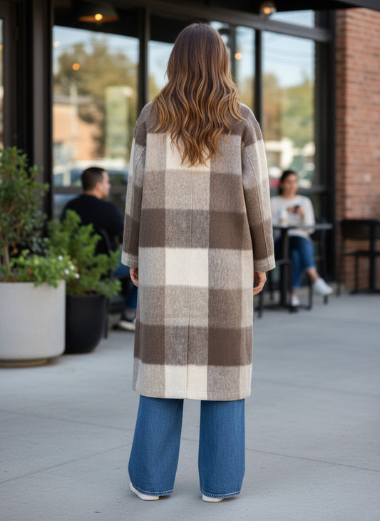 Liv Bergen Mantel Split check brown