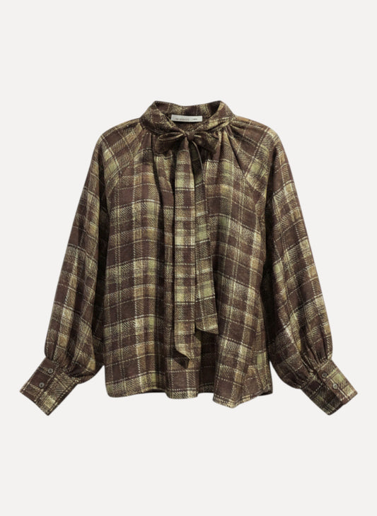 SOSUE Bluse Bow Check brown green