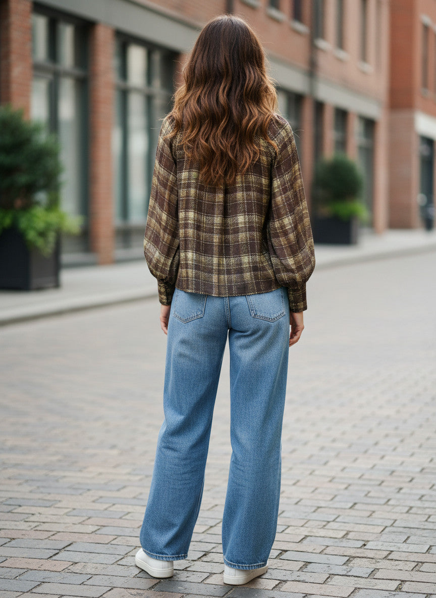 SOSUE Bluse Bow Check brown green