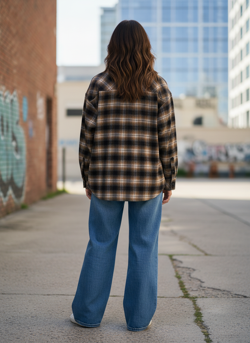SOSUE Bluse Boxy long check brown