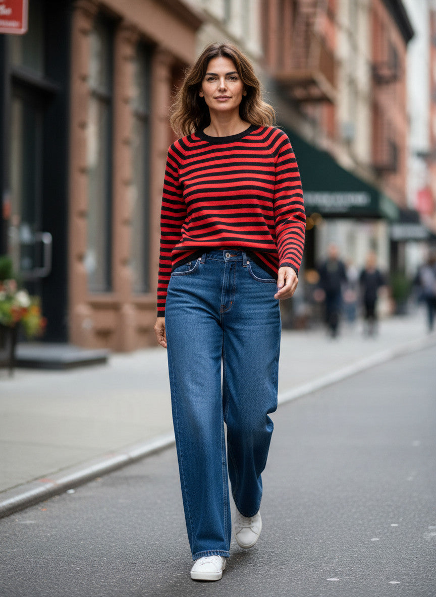 Mouleta Pullover geringelt navy/rot