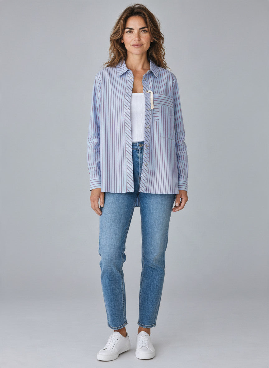 VON & ZU Bluse blau/braun gestreift