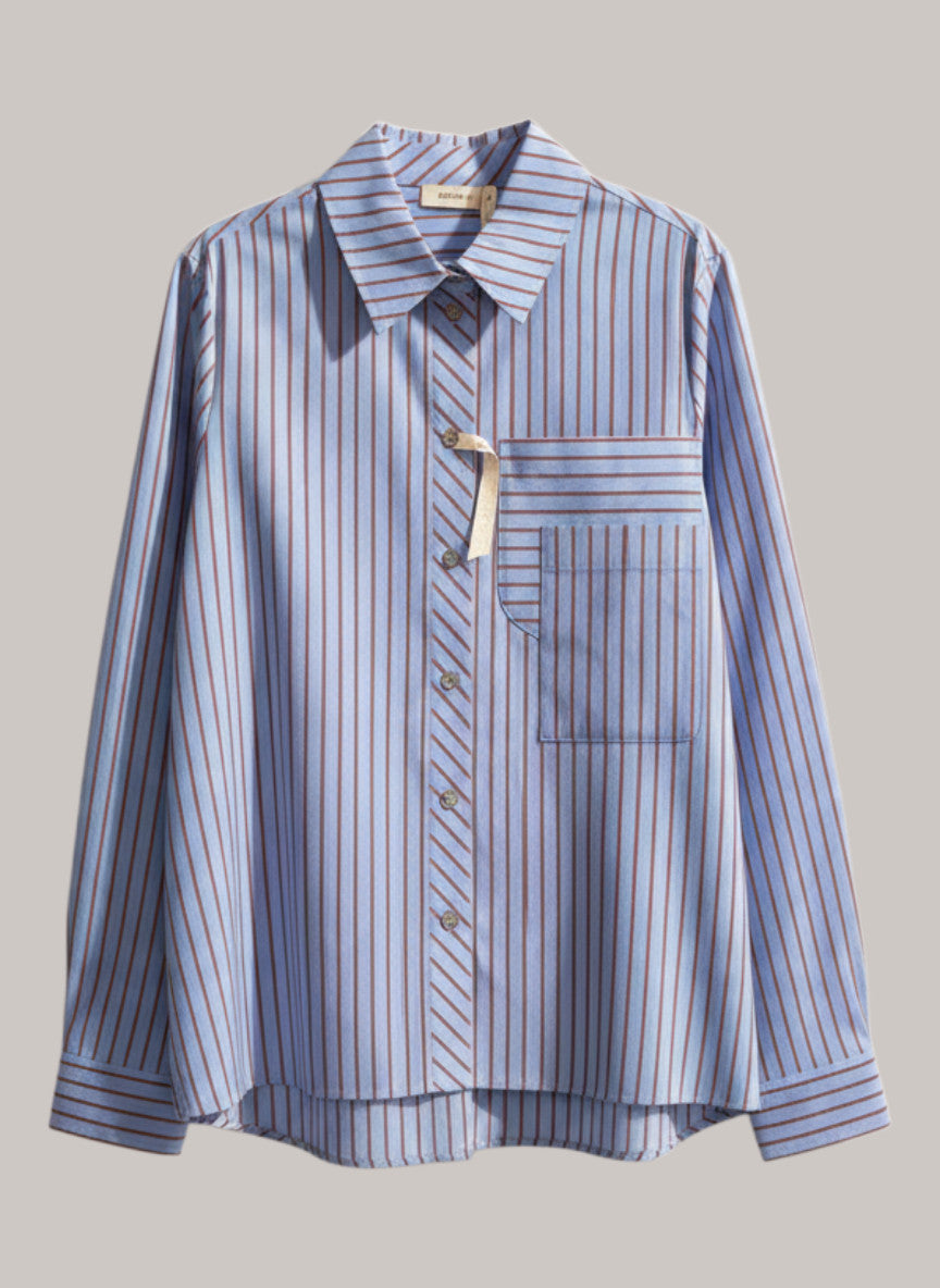 VON & ZU Bluse blau/braun gestreift