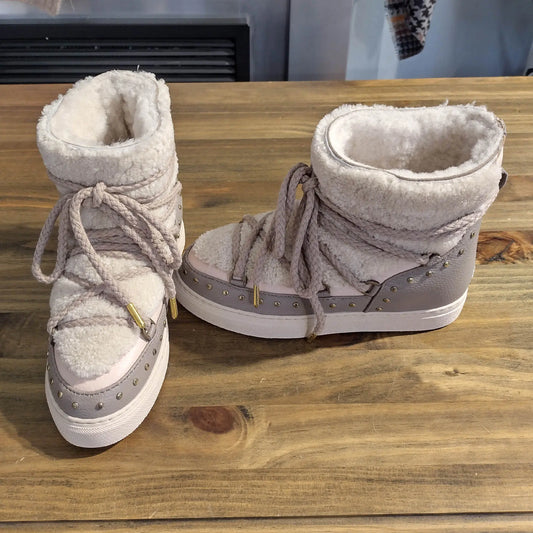INUIKII Lammfell Boots Curly Rock wedge rose
