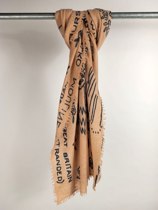 Mouleta Kaschmirschal Ballarina print Dark Navy / Ivory Cream
