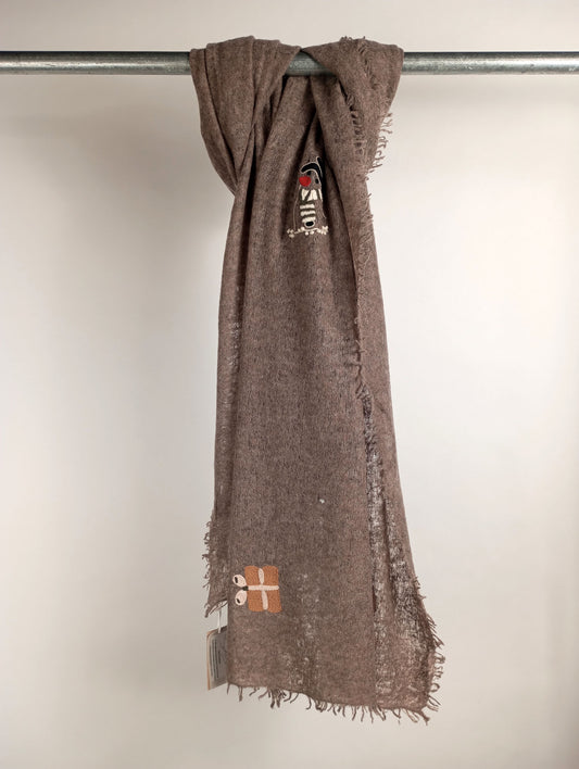Mouleta Kaschmirschal Hand Embroidery X-MAS dark beige melange