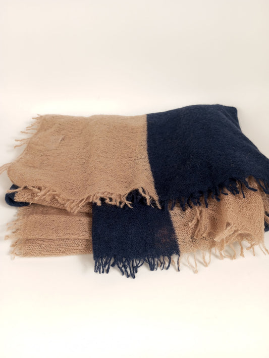 Mouleta Schal cashmere gestreift karamell/navy