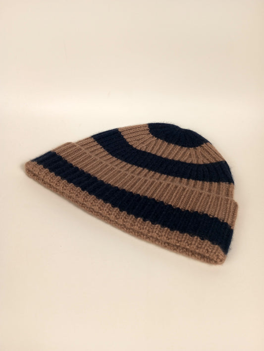 Mouleta Beanie cashmere gestreift karamell/navy