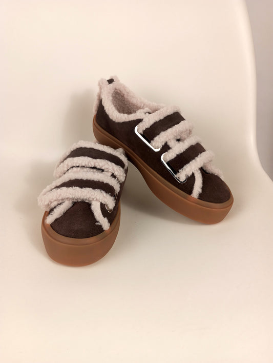 INUIKII Shearling Low Velcro dark brown