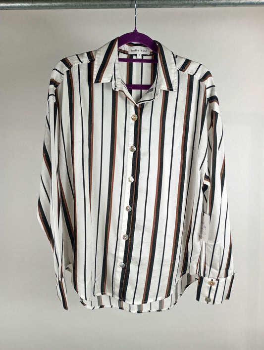 Bella Dahl Bluse Boyfriend gestreift weiß/schwarz/braun/goldlurex