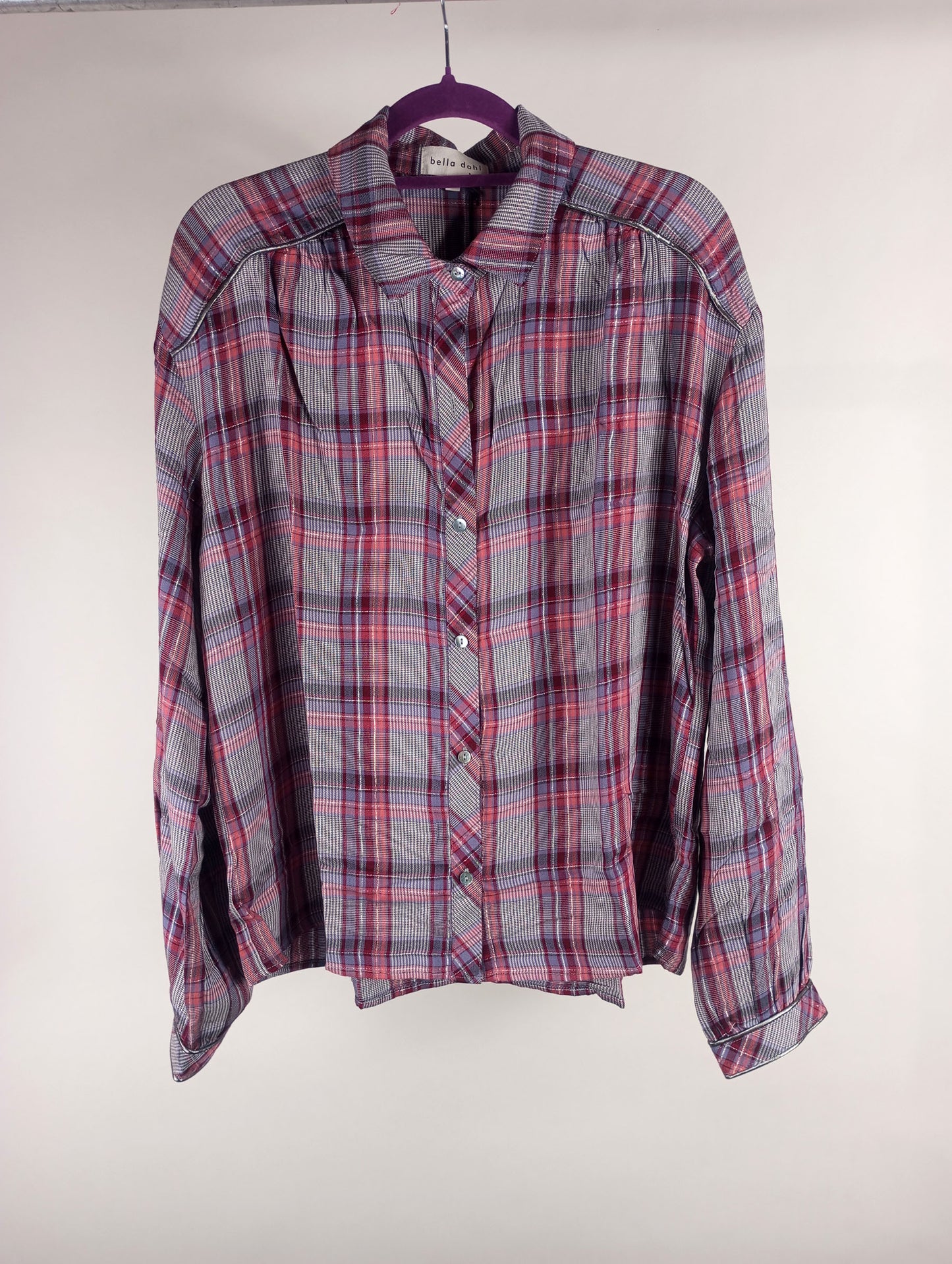 Bella Dahl Bluse Westernstyle kariert mit Lurex rosa/bordeaux/flieder