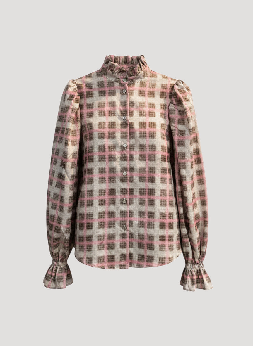 VON & ZU Bluse check rosa/grau