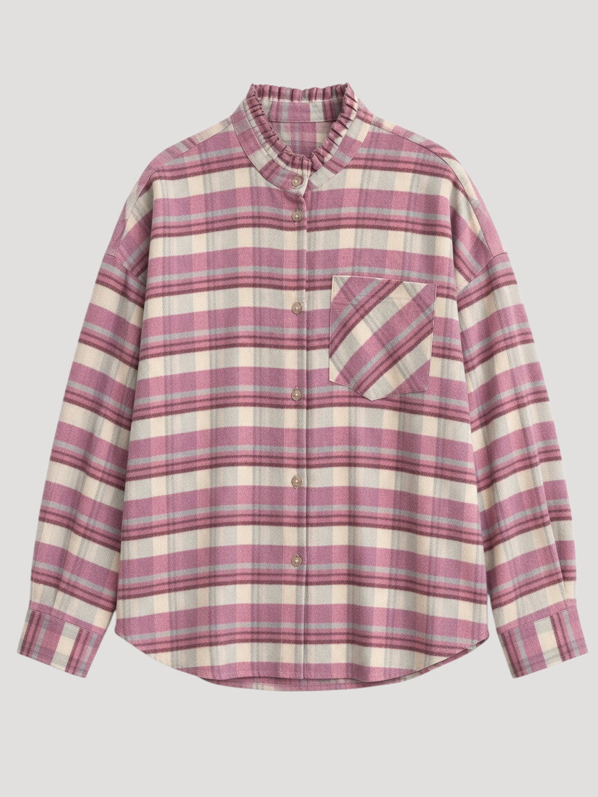 VON & ZU Bluse check rosa/grau/beige