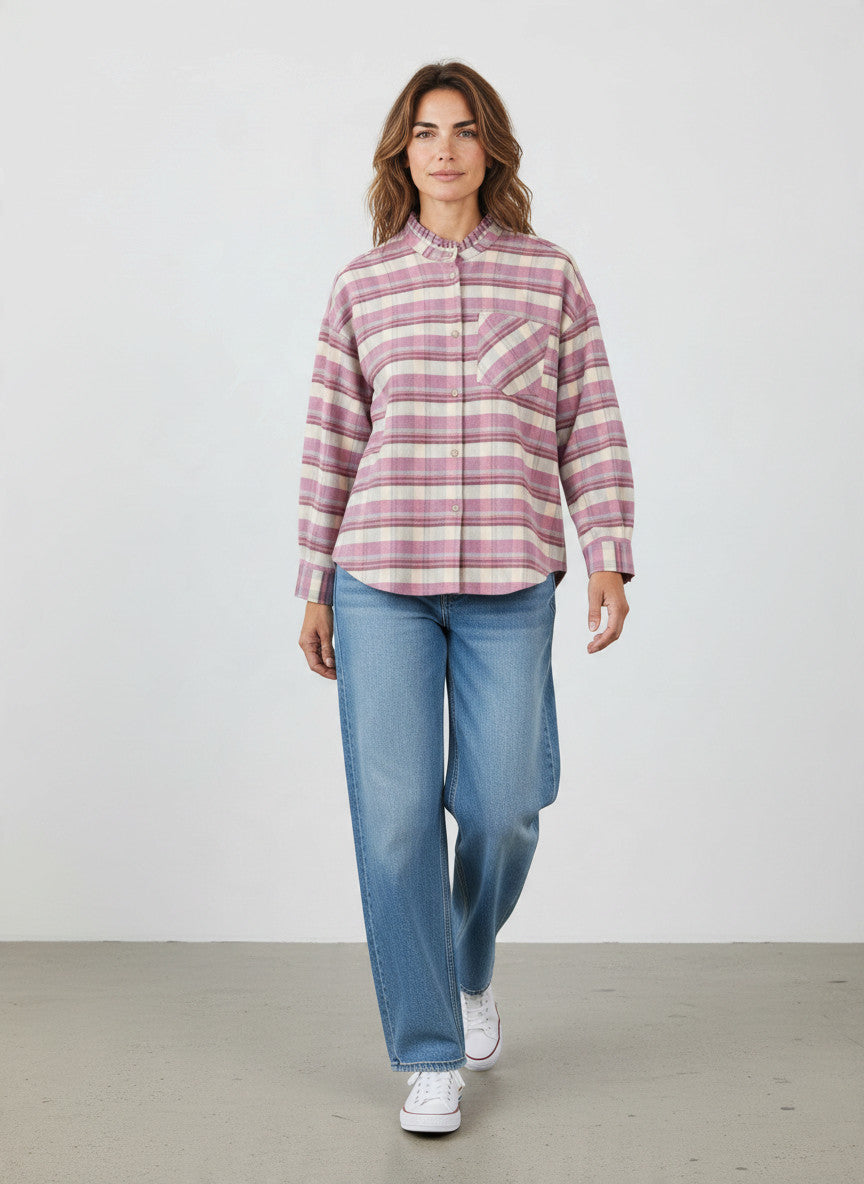 VON & ZU Bluse check rosa/grau/beige