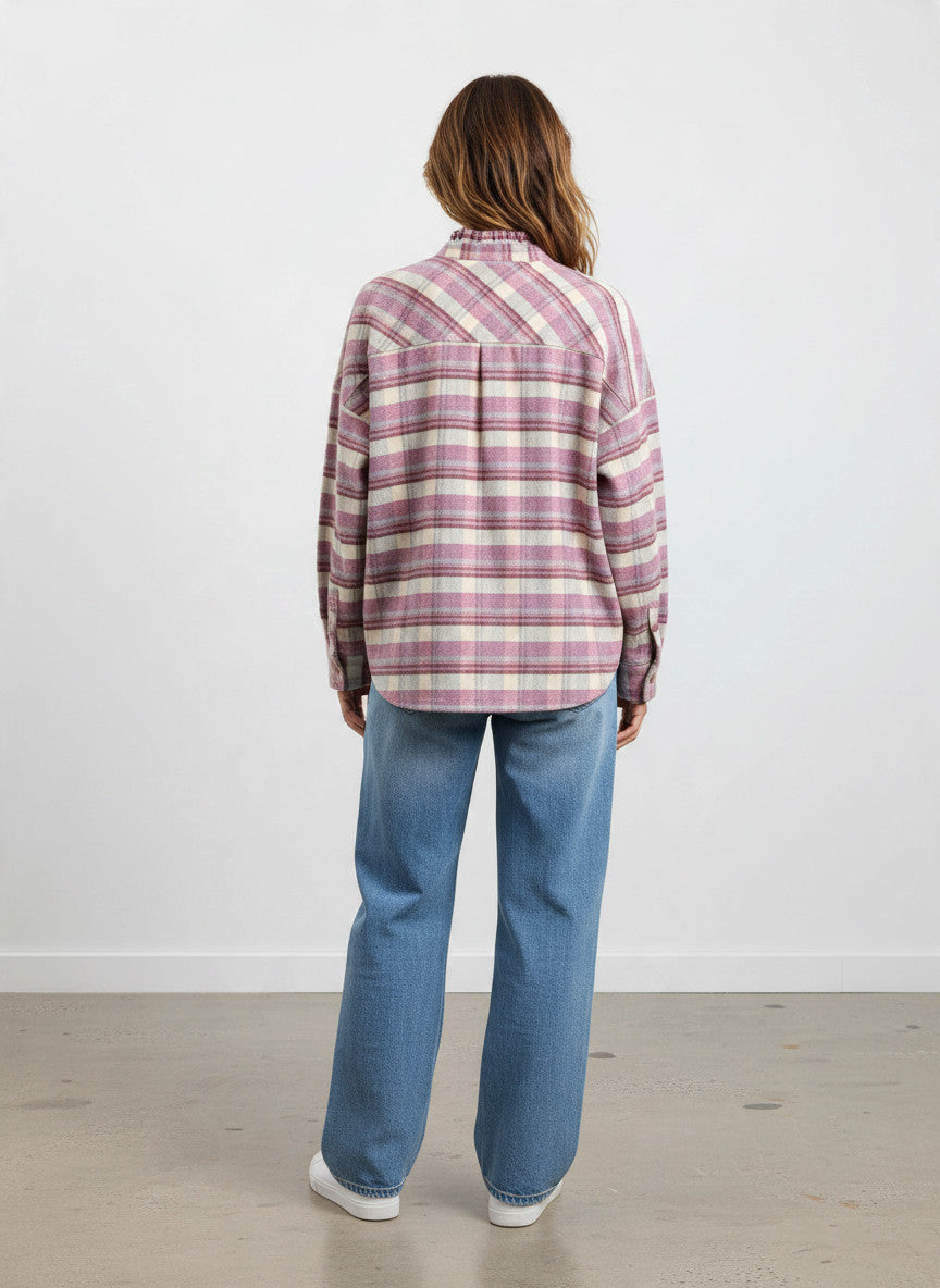 VON & ZU Bluse check rosa/grau/beige