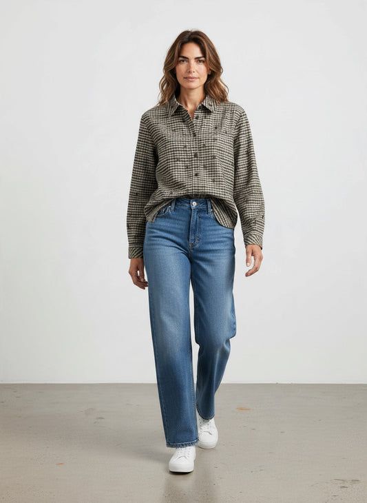 Bella Dahl Bluse kariert/ Lochstickerei black/olive