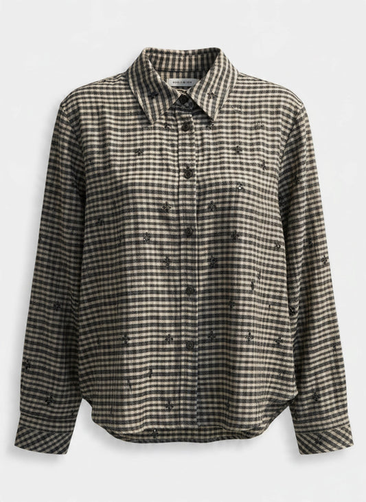Bella Dahl Bluse kariert/ Lochstickerei black/olive