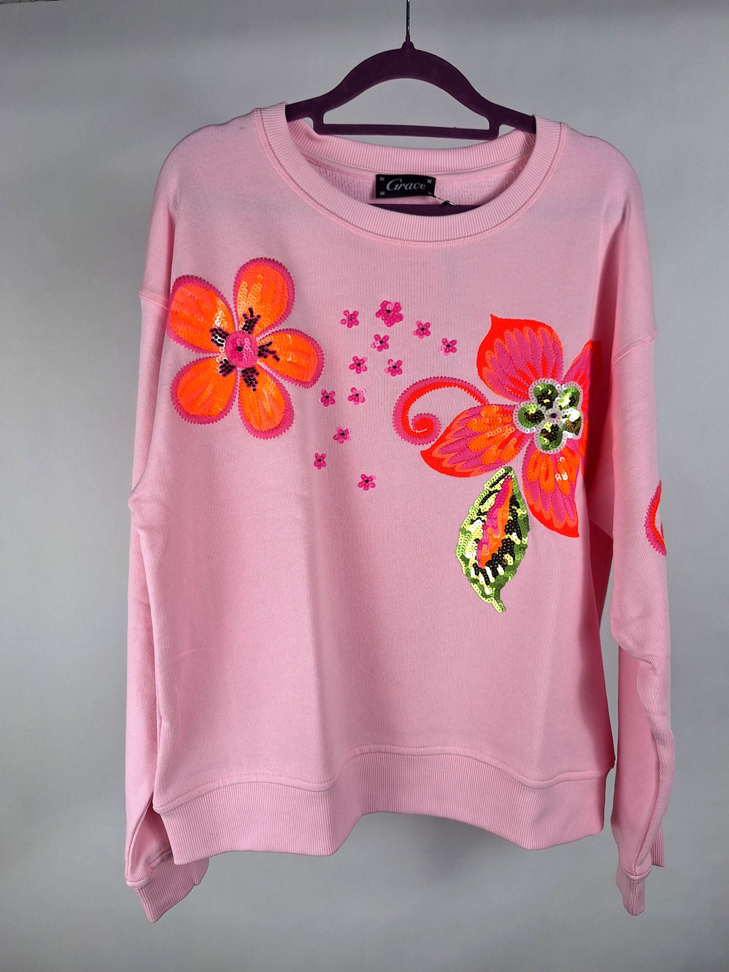 Grace Sweatshirt Flower Pailetten pale rose