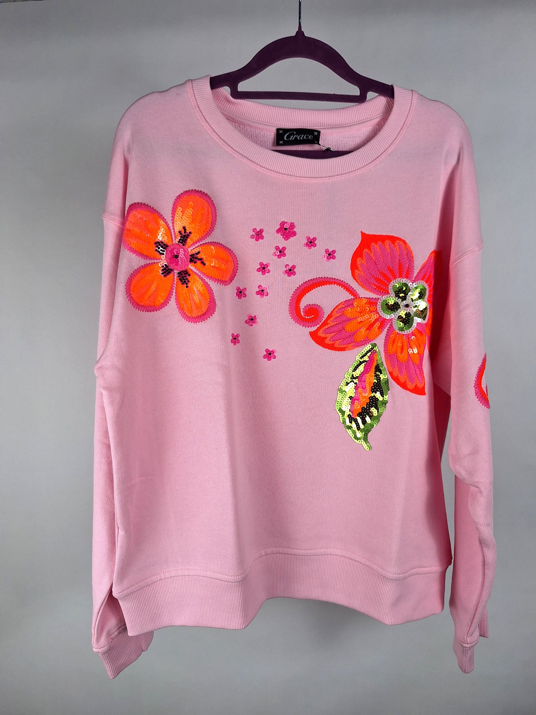 Grace Sweatshirt Flower Pailetten pale rose