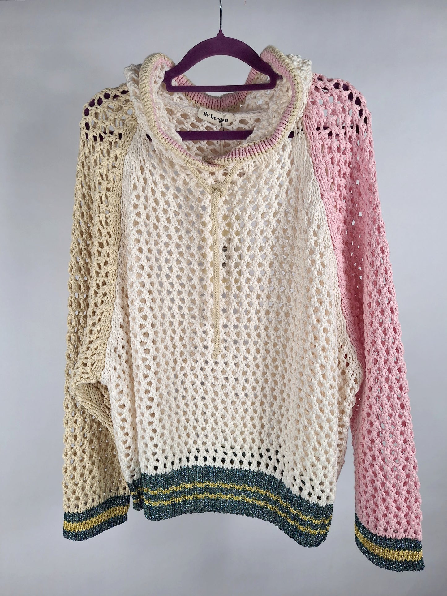 Liv Bergen Hoodie Crochet Tricolour rose