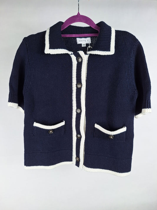 WHITE T Strickjacke navy/weiß