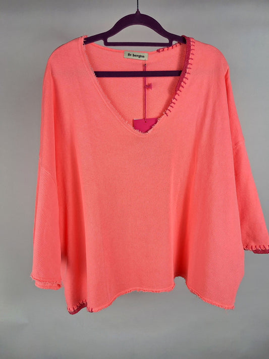 Liv Bergen Sweater Tansania organic neon coral