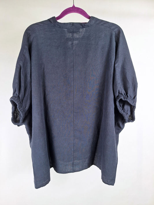 SOSUE Bluse Cowboy Button Linen navy