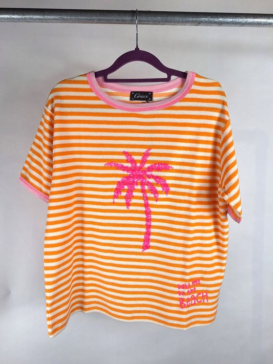Grace Frotteeshirt Ringel Palme light orange pailletten