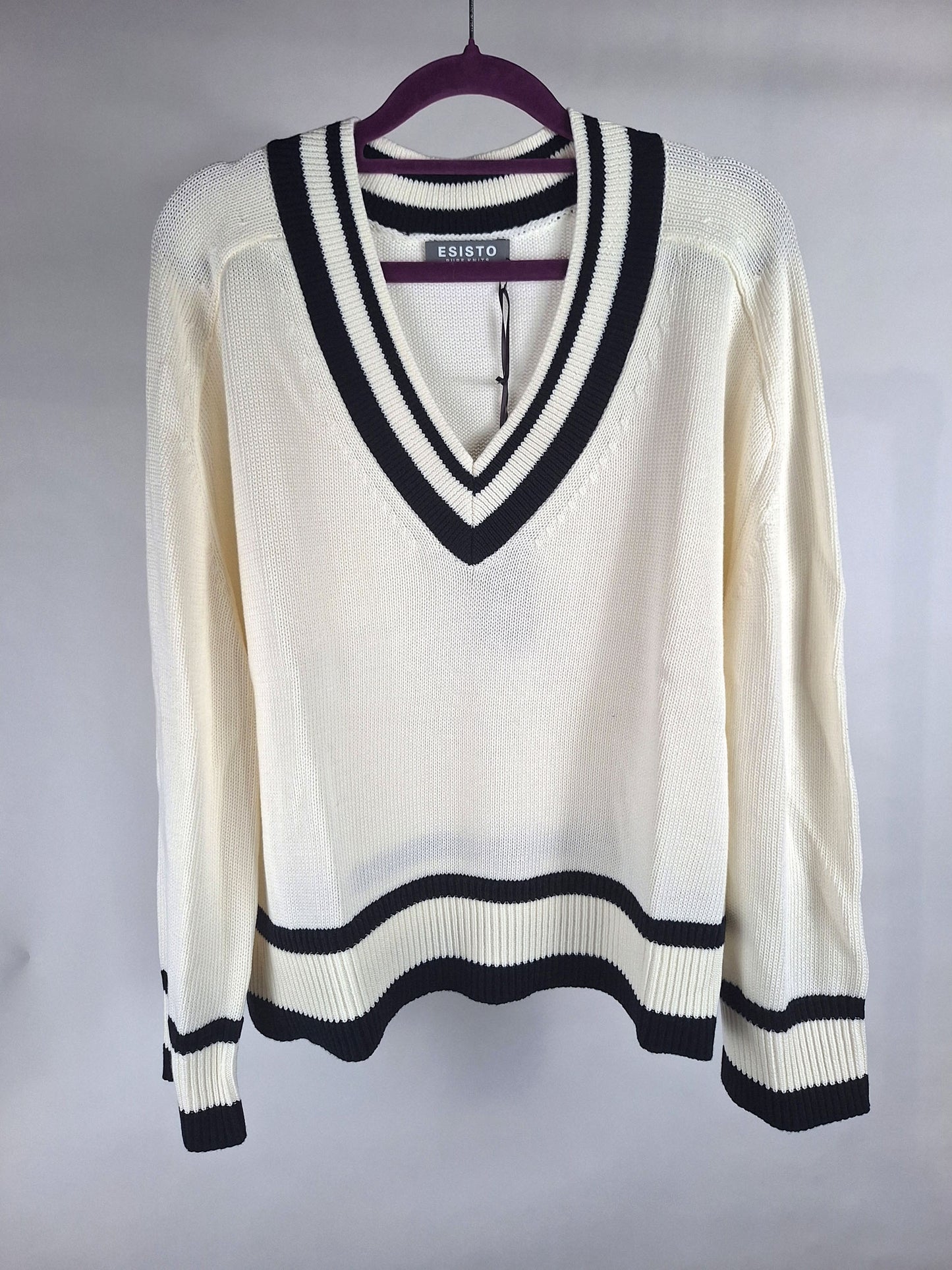 esisto Pullover V-Ausschnitt summerwhite/navy