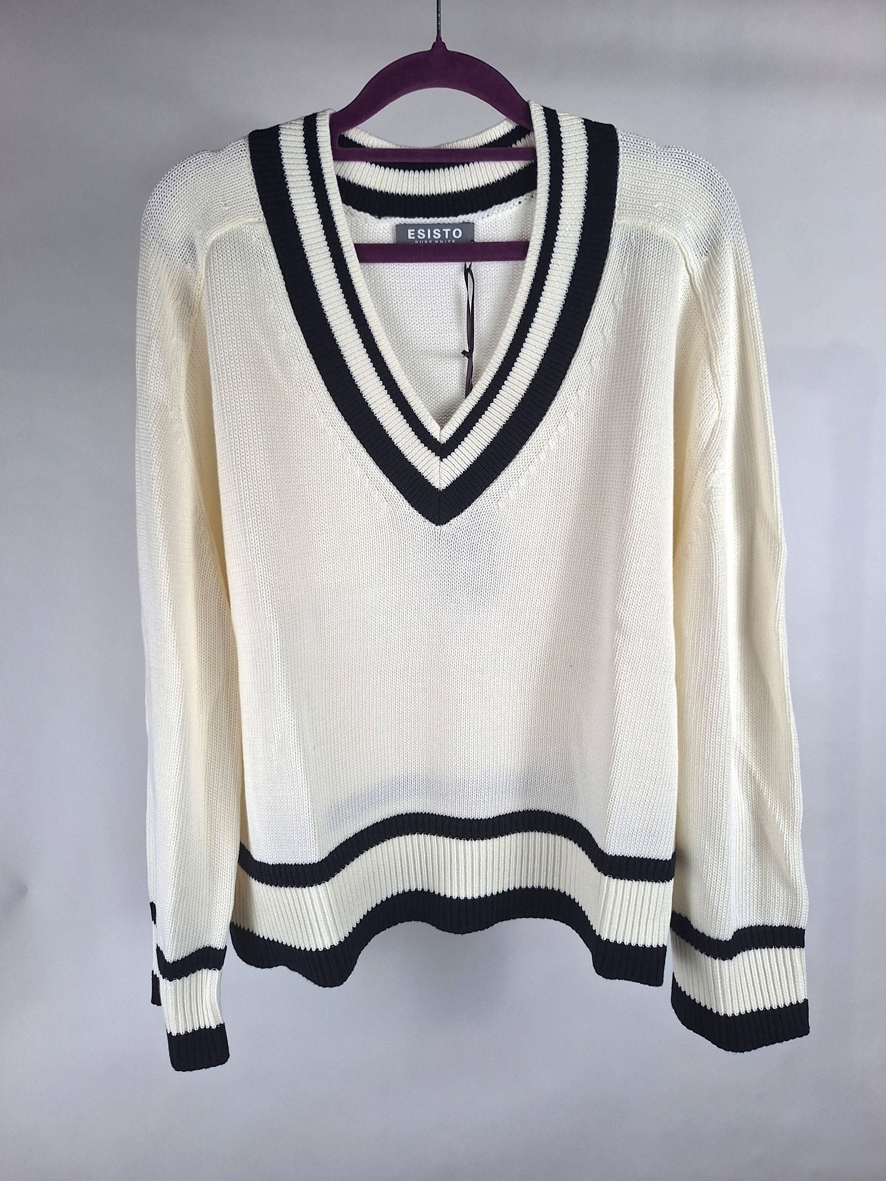 esisto Pullover V-Ausschnitt summerwhite/navy
