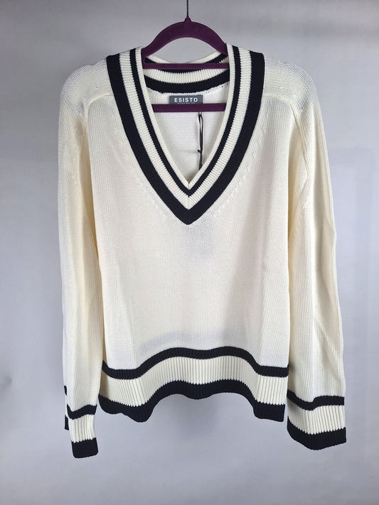 esisto Pullover V-Ausschnitt summerwhite/navy