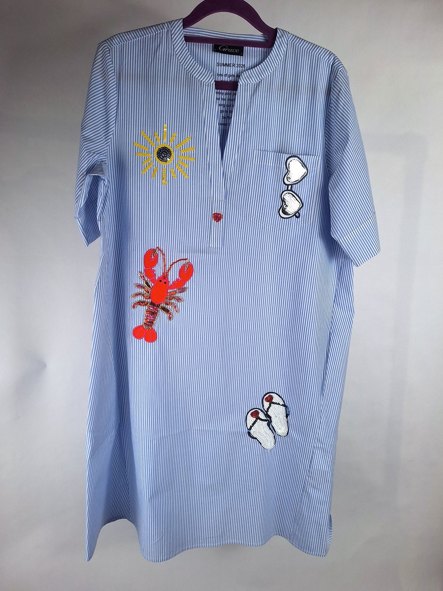 Grace Kleid gestreift Hummer light blue /pailletten