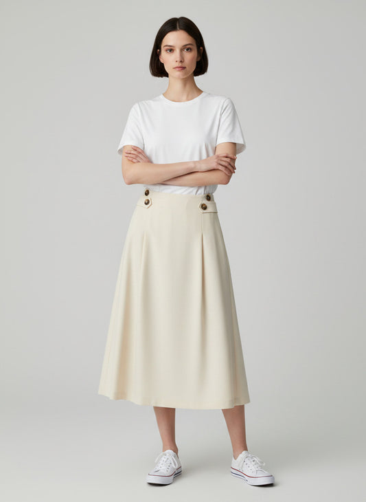Magasin Dawo Herzensangelegenheit Rock RITA in Mozarella-Creme mit Knopfdetails und A-Linien-Schnitt