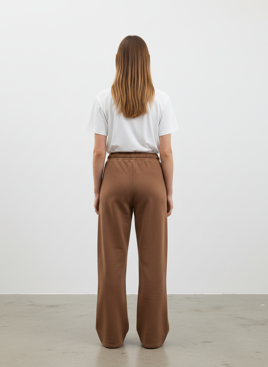 Magasin Dawo IYITO Hose Vera in Coconut Braun aus 100% Baumwolle, Rückansicht an einem Model