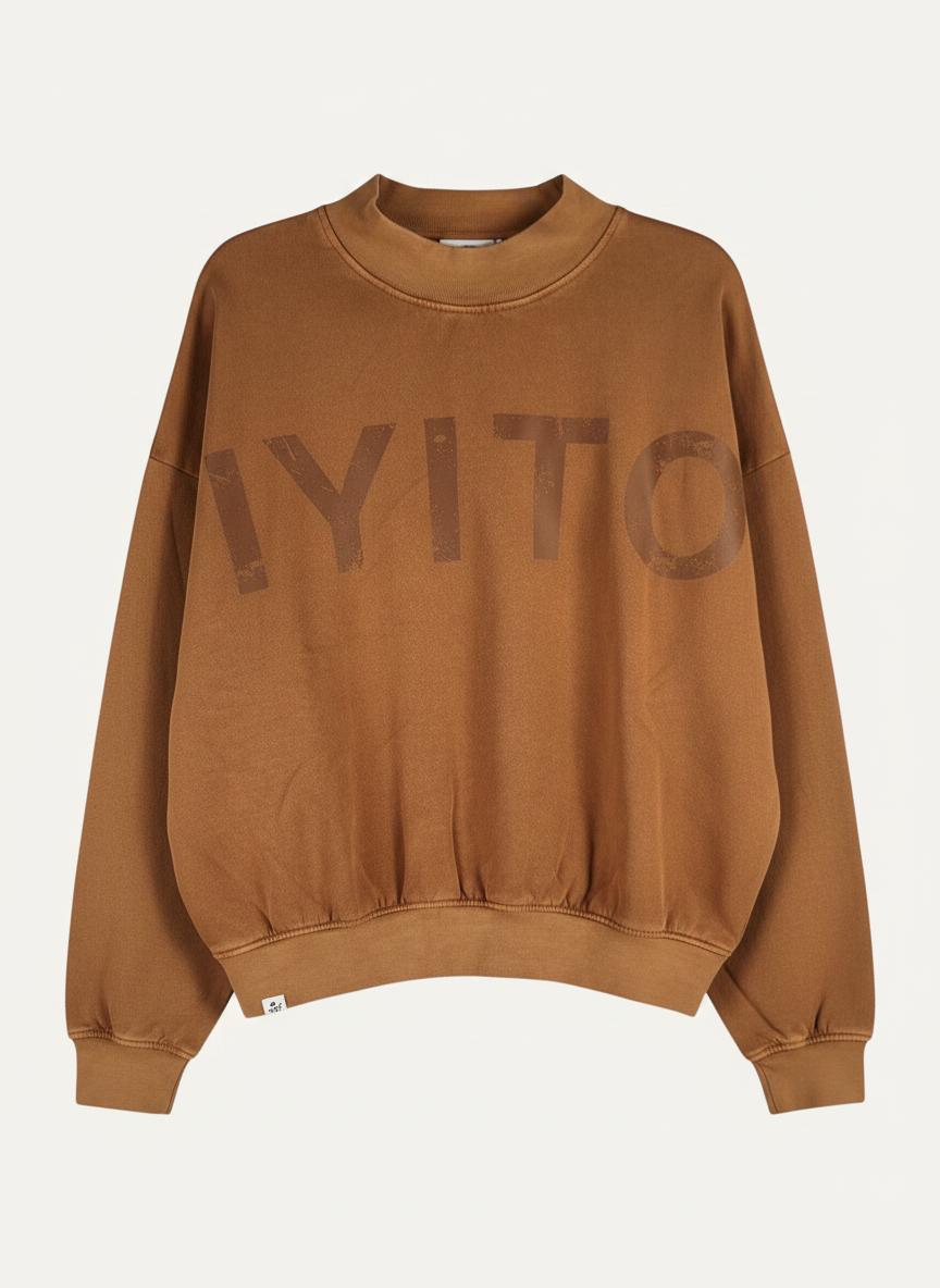Magasin Dawo IYITO Sweater Ines in Kokosbraun aus 100% Baumwolle mit Rundhalsausschnitt und Logo-Print