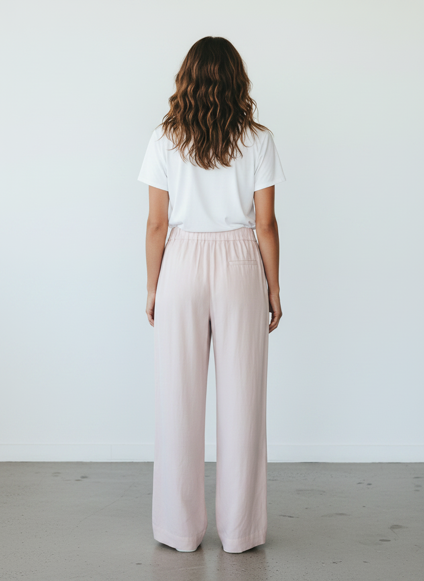 Magasin Dawo JcSophie Hose Marcy in Barley Pink aus Lyocell und Leinen, Rückansicht an einem Model