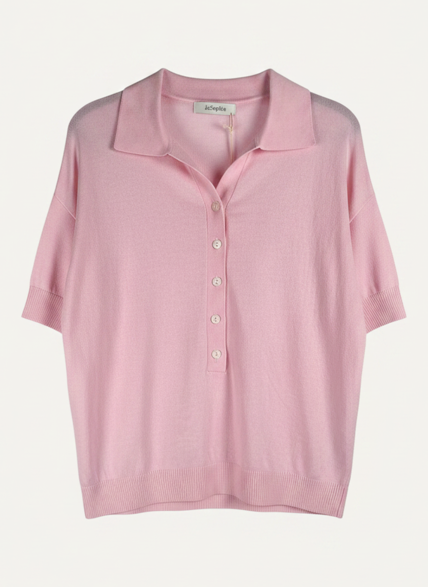 Magasin Dawo JcSophie Poloshirt Marissa in Rose Pink aus 100% Baumwolle mit Knopfleiste und klassischem Kragen