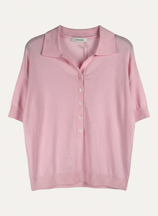 Magasin Dawo JcSophie Poloshirt Marissa in Rose Pink aus 100% Baumwolle mit Knopfleiste und klassischem Kragen