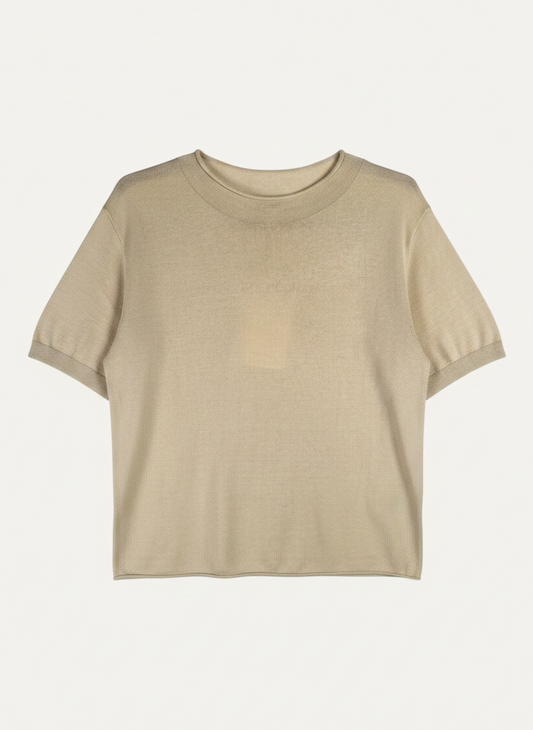 Magasin Dawo JcSophie Shirt Madonna in Sand aus Baumwoll-Leinen-Mix mit Rundhalsausschnitt