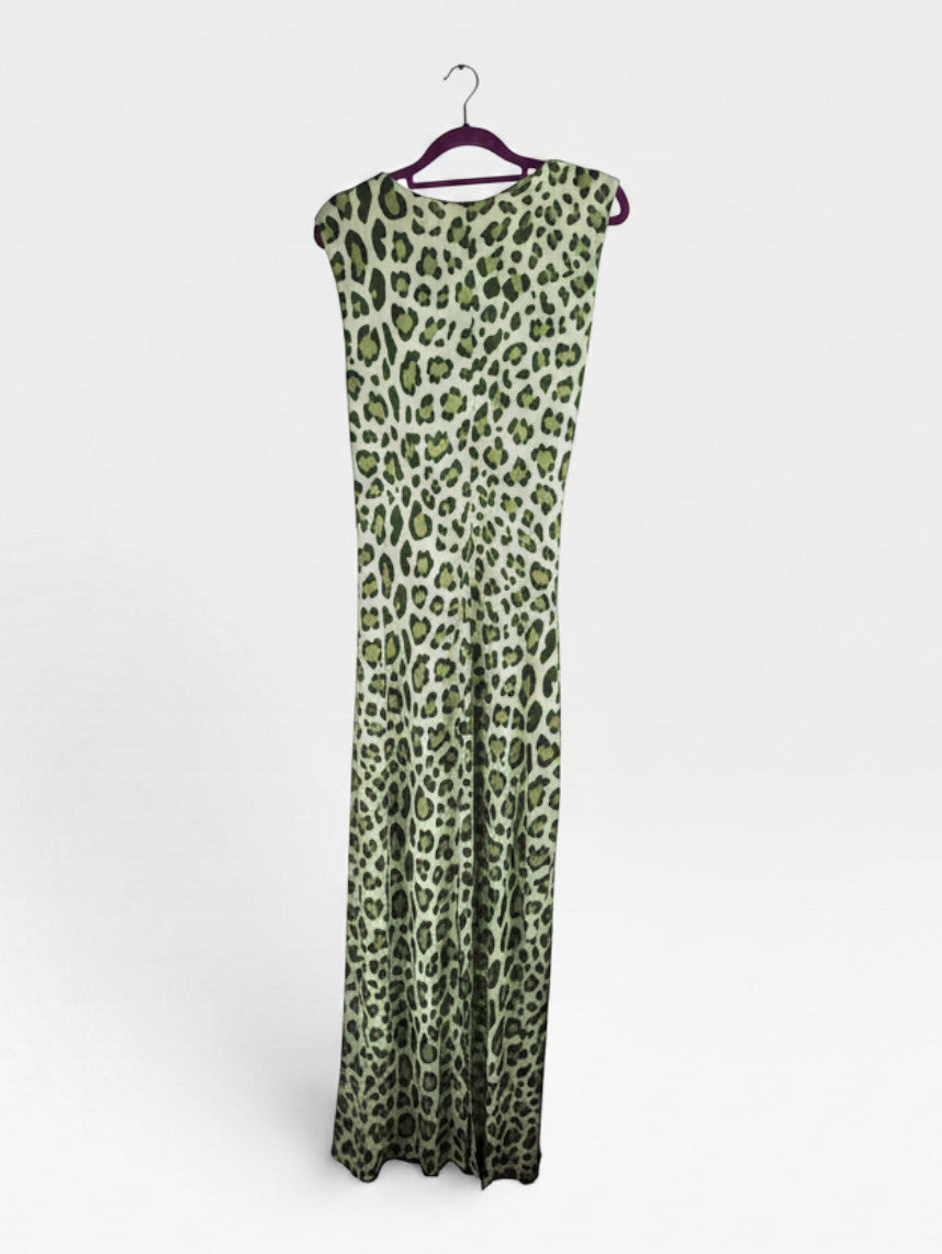 Magasin Dawo Marivie Kleid Hottie in Olivgrün mit Leopardenmuster aus fließendem Polyester-Elastan-Mix