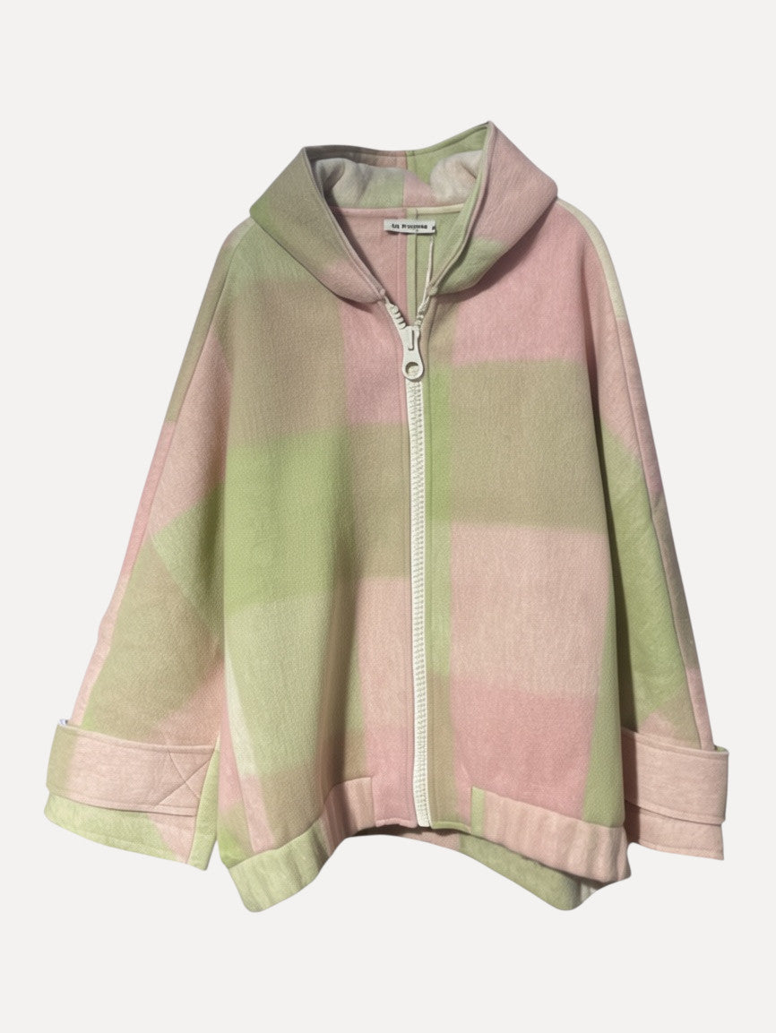 Magasin Dawo Liv Bergen Jacke Zamira mit Kapuze in grün-rosa Karomuster aus Tencel-Leinen-Mix mit Reißverschluss