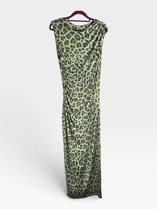 Magasin Dawo Marivie Kleid Hottie in Oliv mit Leopardenmuster und gerafften Details aus Polyester-Mix