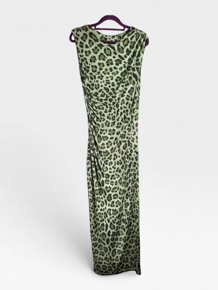 Magasin Dawo Marivie Kleid Hottie in Oliv mit Leopardenmuster, ärmelloses Maxikleid aus Polyester-Elastan-Mix