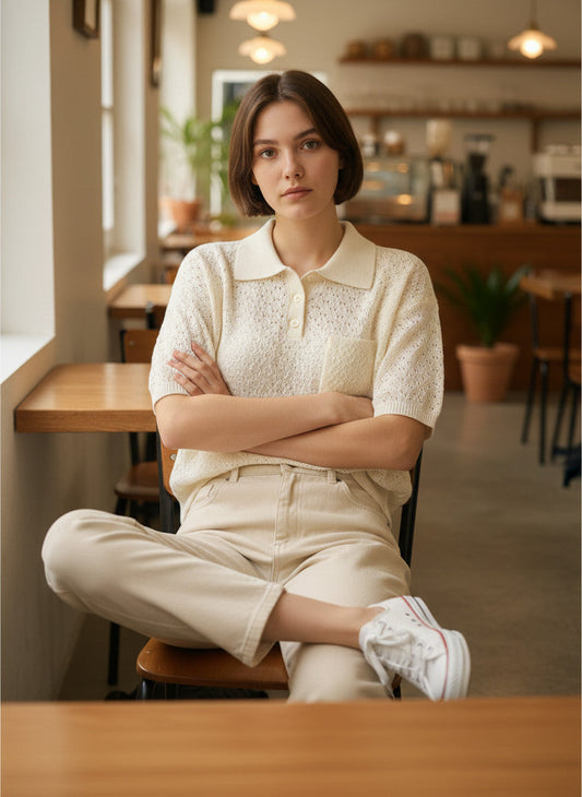 Magasin Dawo Herzensangelegenheit Polo-Pullover MIRA in Mozarella aus Wolle-Kaschmir-Mix mit Brusttasche